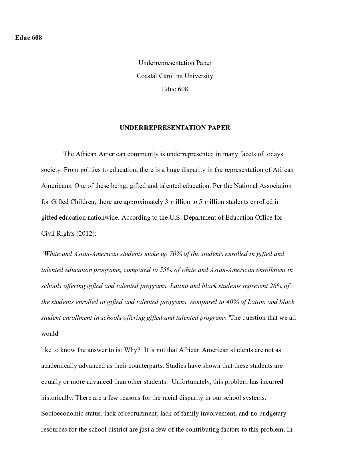 Preview image of goodwine.educ608.underrepresentationpaper.docx    Educ 608  Underrepresentation Paper  Coa document